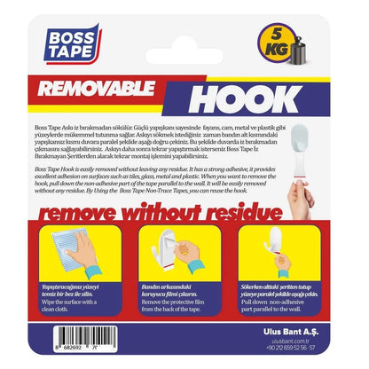 BOSS TAPE Crochet Mural auto adhésif Blanc sans percer de trous (2pcs) 45mmx65mm - SQES