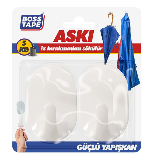 BOSS TAPE Crochet Mural auto adhésif Blanc sans percer de trous (2pcs) 45mmx65mm - SQES