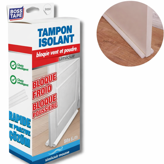 Boudin de porte Boss Tape simili cuir blanc – double joint isolant thermique et phonique, anti-froid et anti-courants d'air
