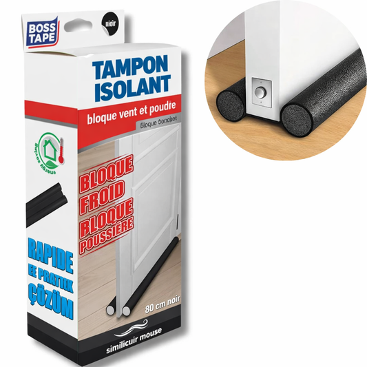 Boudin de porte Boss Tape simili cuir noir – double joint isolant thermique et phonique, anti-froid et anti-courants d'air

