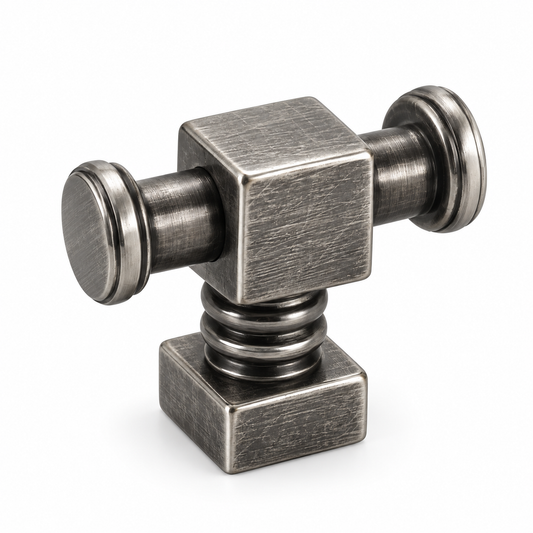 Bouton T de meuble 28200 finition Gris Antique pour meubles, tiroirs, cuisine et dressing.