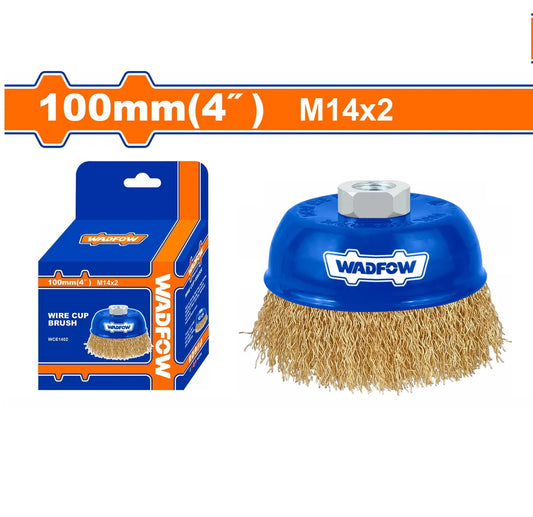 Brosse Métallique Conique WADFOW WCE1402 — 100mm Fil Acier M14X2 Meuleuse Angle Décapage Ébavurage Rouille | SQES Tunisie
