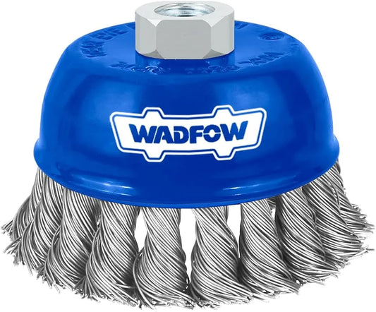 Brosse Métallique à Coupelle WADFOW WCE2401/WCE2402 — 75mm & 100mm Fil Acier M14X2 Meuleuse Angle Décapage Rouille | SQES Tunisie
