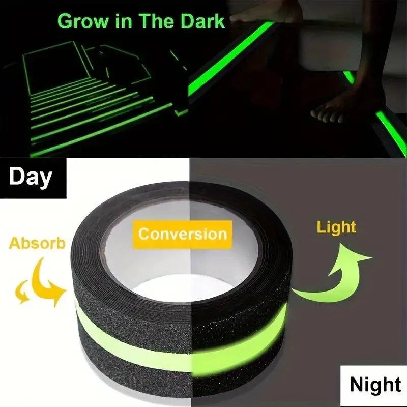 BOSS TAPE Ruban antidérapant adhésif Noir au sol pour escaliers avec bande réfléchissante vert fluorescent - SQES