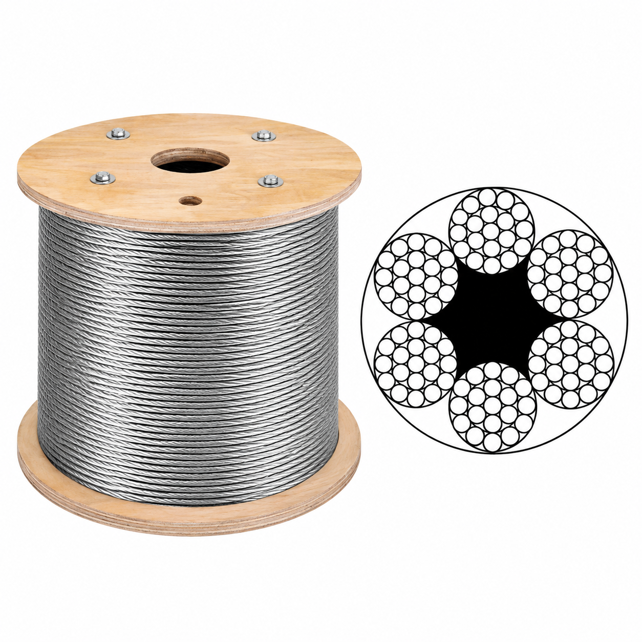 Câble acier 6x7 FC à âme fibre disponible en diamètres 2 à 6 mm pour différents usages techniques chez SQES Tunisie.