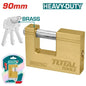 Cadenas rectangle en laiton TOTAL 90mm – anse acier trempé chromée, double boulonné, antirouille, 3 clés laiton