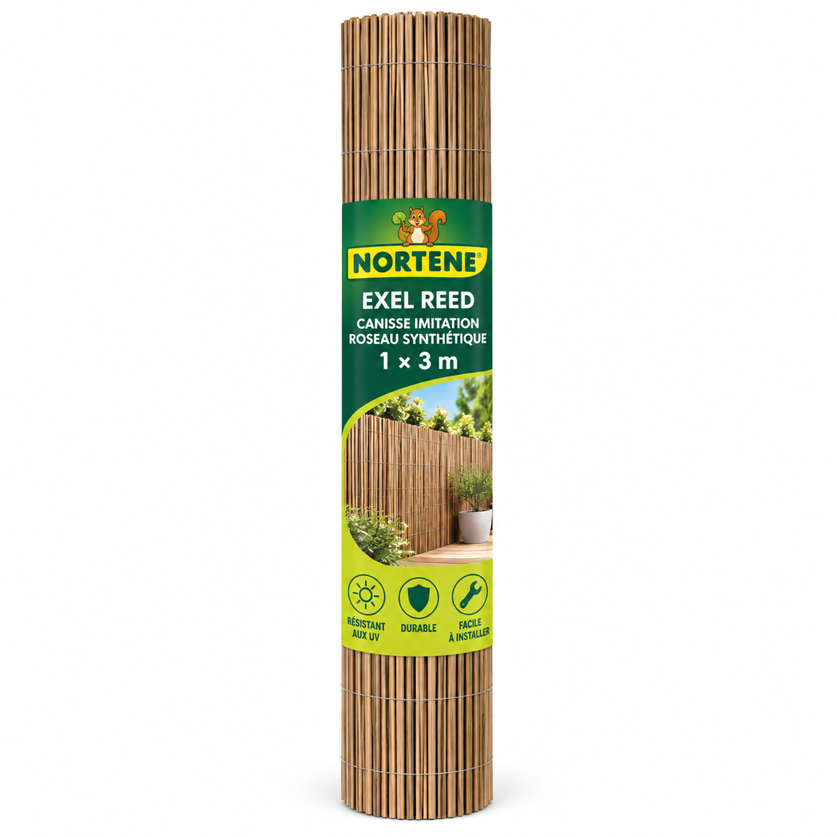 Canisse imitation roseau synthétique INTERMAS EXEL REED 1 × 3 m. Brise-vue décoratif pour balcon, terrasse et jardin. Disponible sur SQES.tn.