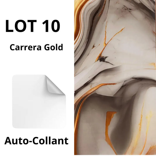 Panneaux muraux autocollants (10 pcs) - Carreaux Marbre CARRERA GOLD - 30cmx60cm بديل الرخام - SQES