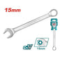 Clé mixte TOTAL acier Cr-V chromé mat – double embout fourche & œil cranté, 15mm, mécanique bricolage plomberie
