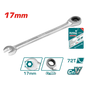 Clé mixte TOTAL acier Cr-V chromé mat – double embout fourche & œil cranté, 17mm, mécanique bricolage plomberie
