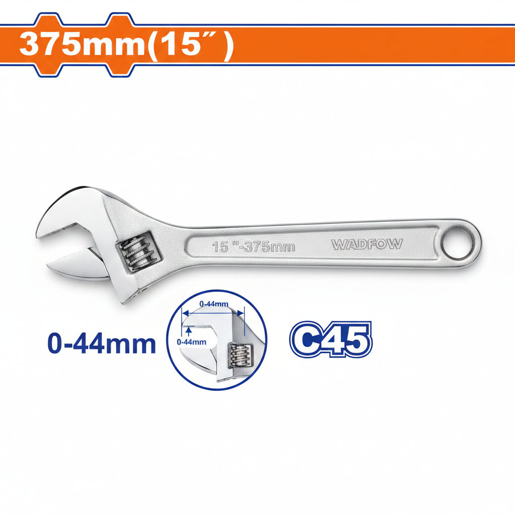 Clé à Molette WADFOW WAW1115— 15" Acier Cr-V Mâchoire Réglable Mécanique Plomberie Chantier | SQES Tunisie
