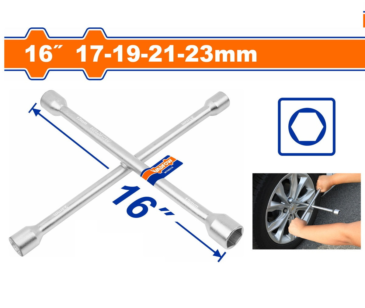 Cle en croix - pour jante voiture 16" – 17x19x21x23 mm - SQES