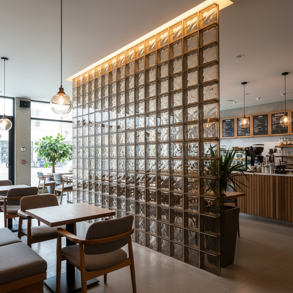 Cloison briques de verre marron restaurant