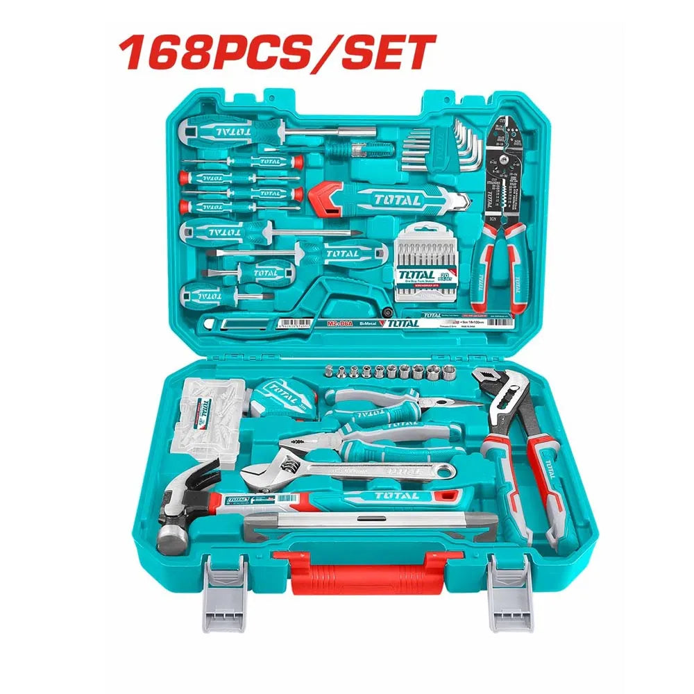Coffret outils TOTAL THKTHP21686 168 pièces marteau pinces tournevis douilles embouts niveau – SQES Tunisie
