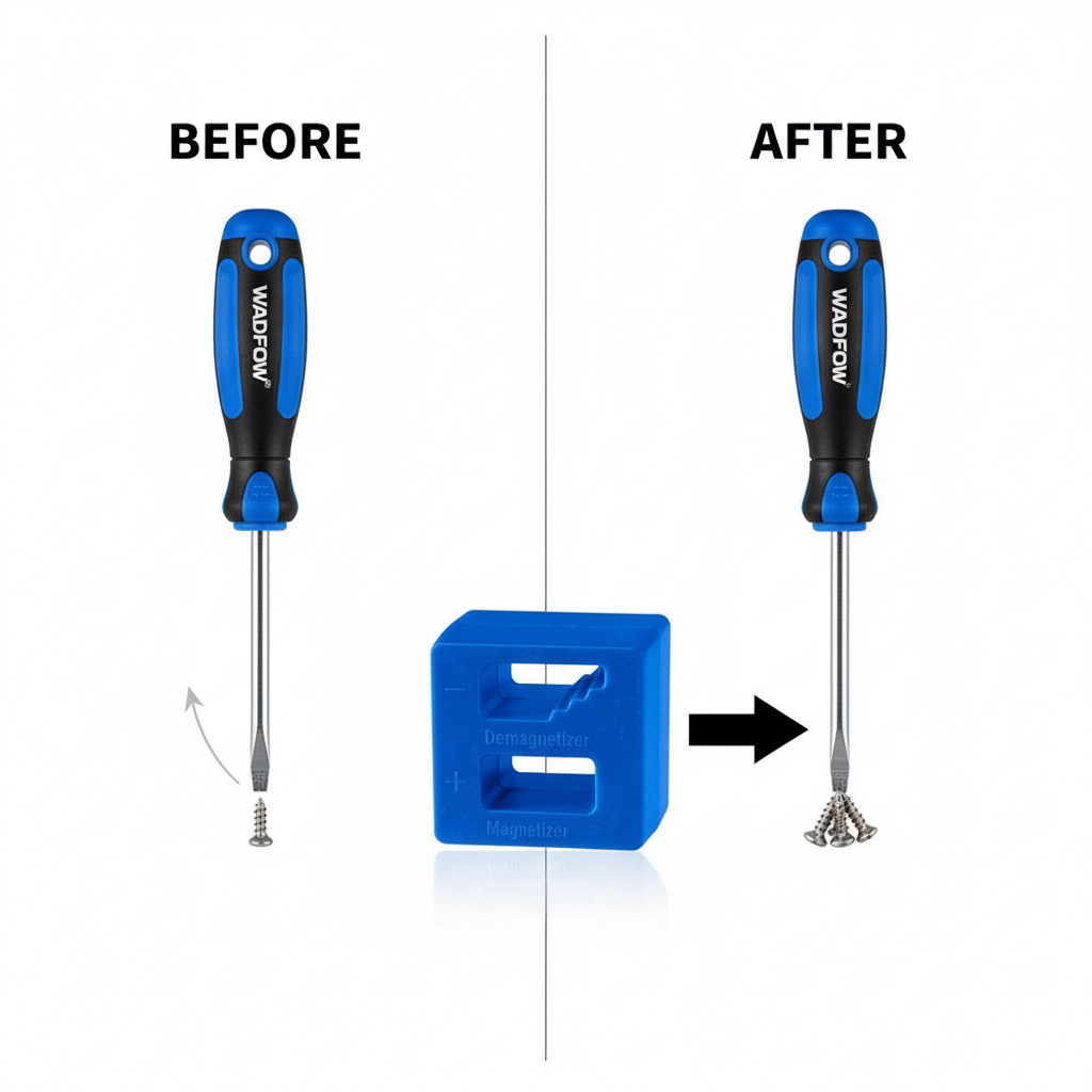 Comparaison tournevis non-magnétisé vs magnétisé