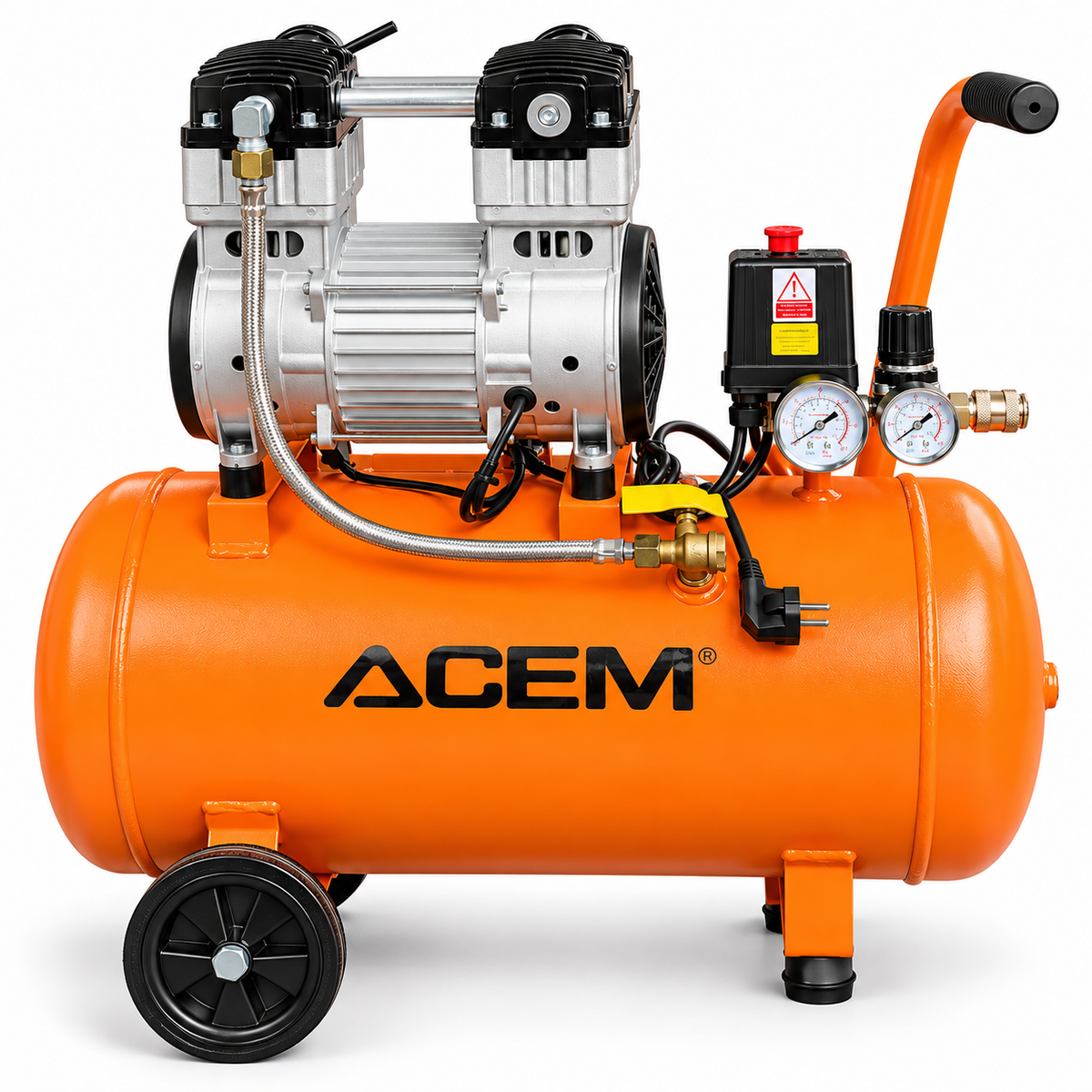 Compresseur d'air ACEM CS50L avec réservoir orange de 50 litres et moteur de 2 HP.
