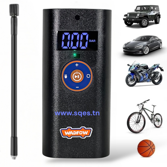 Compresseur Portable WADFOW WAAM572 — 10 Bar 150 PSI 6 L/min USB-C Gonfleur Pneu Voiture Vélo Ballon 3 Adaptateurs Sac Rangement | SQES Tunisie
