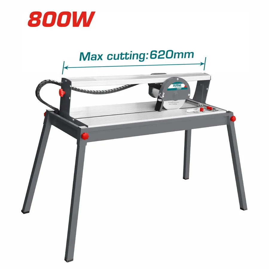Coupe-carreaux électrique TOTAL TS6082001 800W – coupe max 620mm, lame 200x25,4mm, inclinaison 0-45°, profondeur 36mm, plateau 890x394mm

