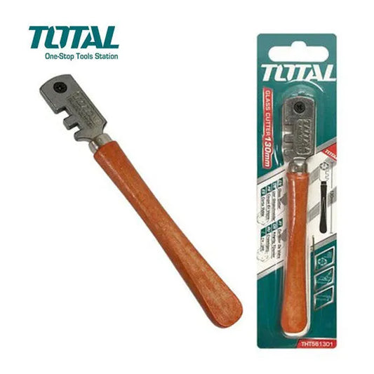 Coupe-verre TOTAL THT561301 – lame 6 roues, manche en bois, longueur 130mm, 40g, coupe précise verre miroir vitrerie bricolage
