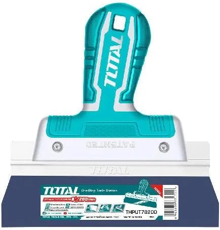 Couteau à enduire TOTAL THPUT78200 200mm (8") – lame acier carbone 0,5mm, profil aluminium renforcé, poignée ergonomique, mastic et enduit
