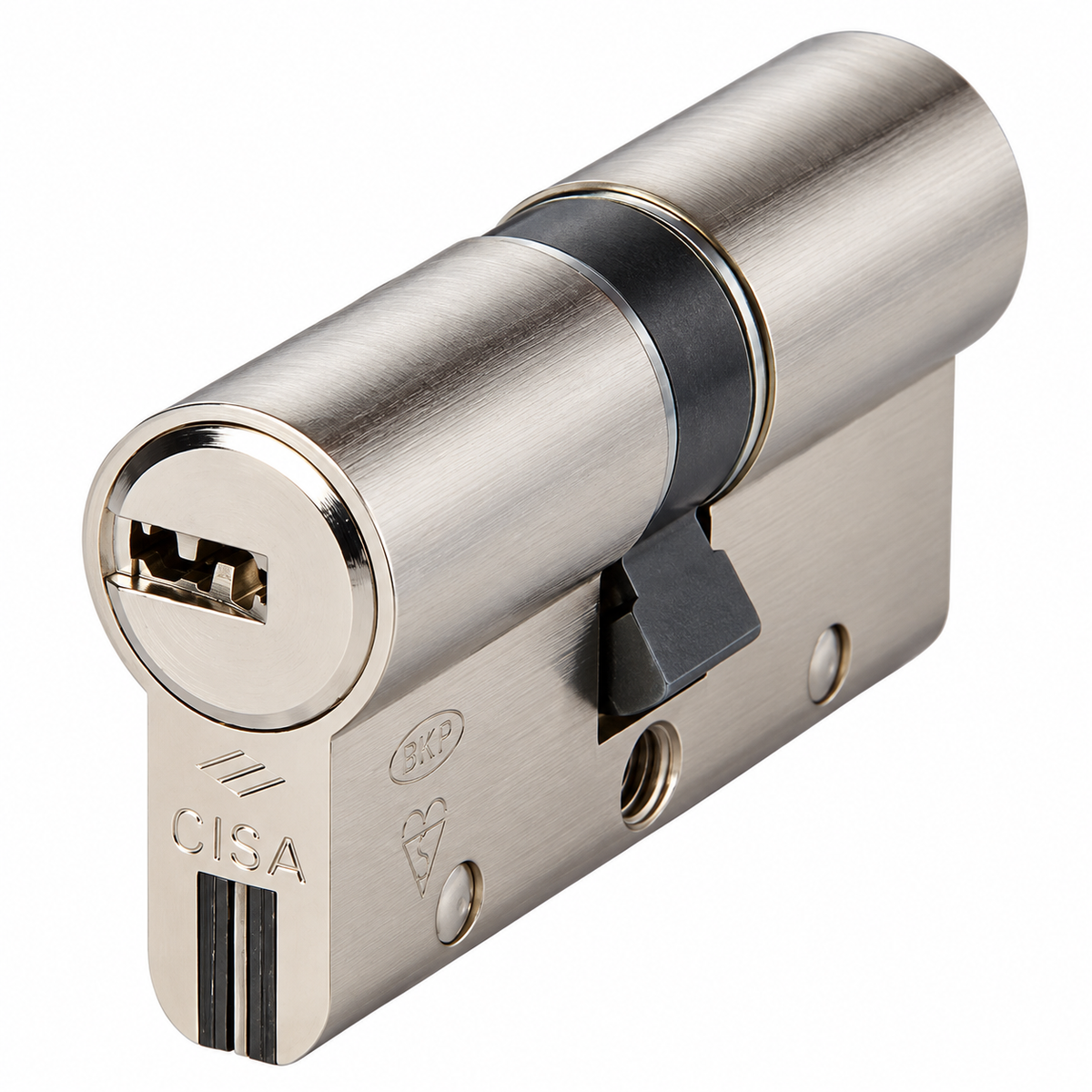 Cylindre de serrure CISA 60 mm avec 3 clés et finition chrome pour portes et serrures compatibles.