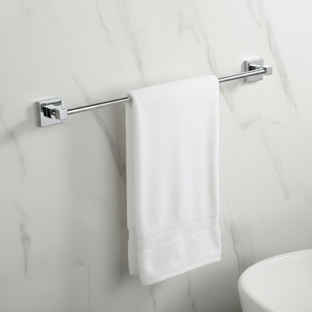 Détail installation porte-serviettes chrome