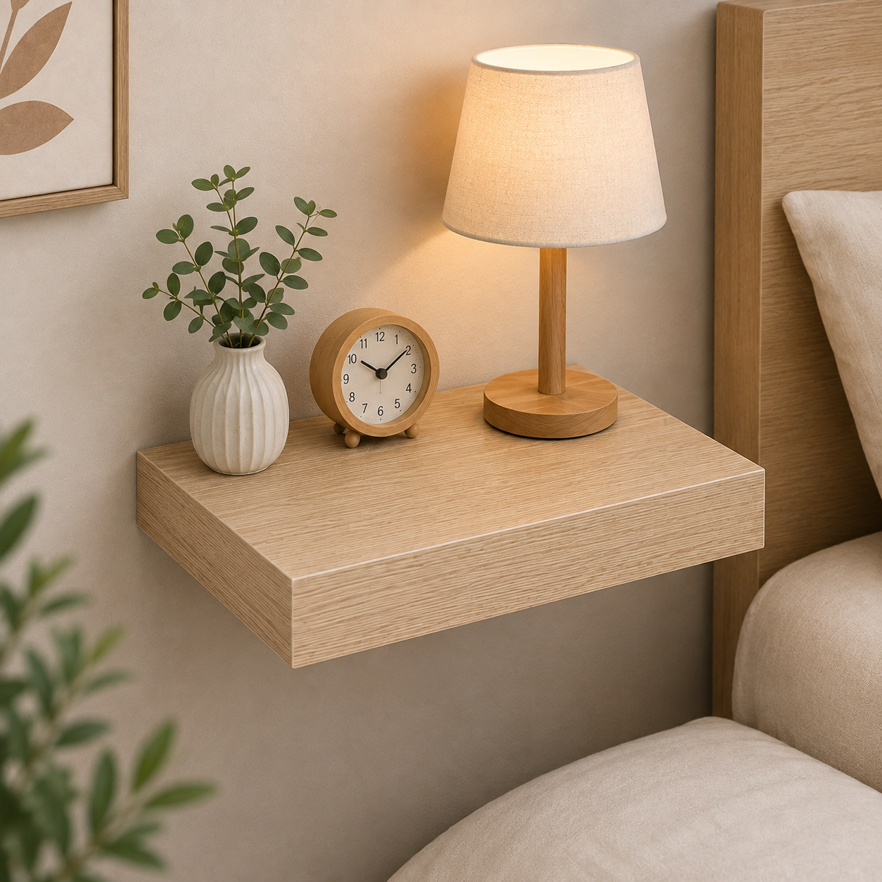Étagère murale flottante bois chêne brossé 35x30cm – SQES Ariana Menzah 8 Tunisie