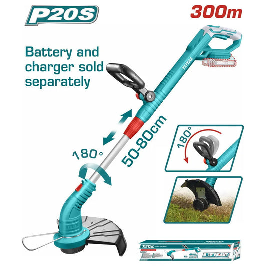 Débroussailleuse sans fil TOTAL TGTLI20018 20V – coupe 30cm, 8200tr/min, fil 1,6mm torsadé 5,5m, compatible Li-ion 2Ah et 4Ah
