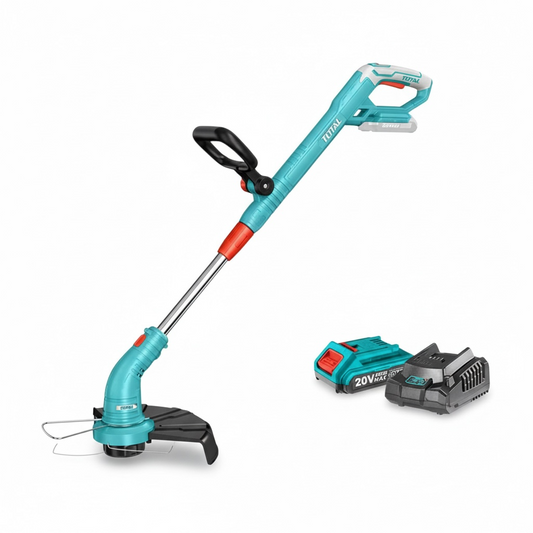 Débroussailleuse sans fil TOTAL TGTLI20301 20V – coupe 300mm, 8200 tr/min, fil torsadé 1,6mm x 5m, batterie Li-Ion + chargeur rapide inclus
