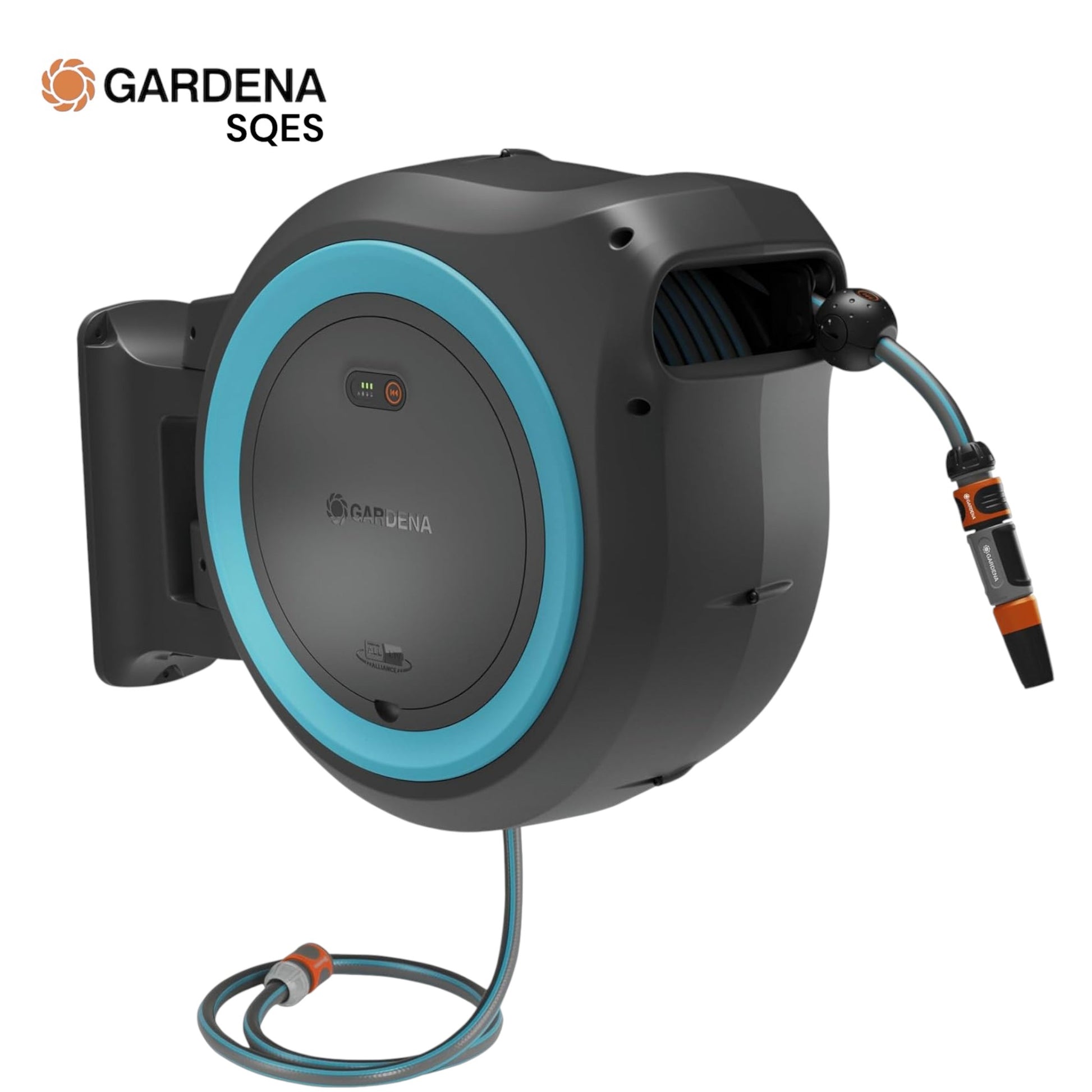 Dévidoir Automatique Mural sur Batterie PowerRoll XL 35m GARDENA Réf. 18642-20 — Enroulement Motorisé, Batterie 18V P4A Incluse, Premium | SQES Tunisie
