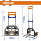 Diable de manutention pliable WADFOW WWB8A10, capacité nominale 100 kg, cadre aluminium, bavette acier et deux roues PP + TPR de 125 mm, format compact pour transport de cartons et colis adaptés | SQES Tunisie
