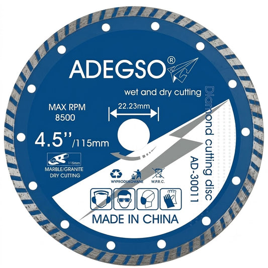Disque diamant turbo 115 mm ADEGSO AD-30011 — Disque diamant 115 × 22,2 mm coupe à sec et avec arrosage | SQES Tunisie

