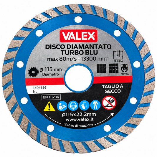Disque diamanté segmenté Ø230 mm VALEX 1464655, alésage 22,2 mm, épaisseur 2,5 mm et segment 8 mm pour meuleuse d’angle | SQES Tunisie
