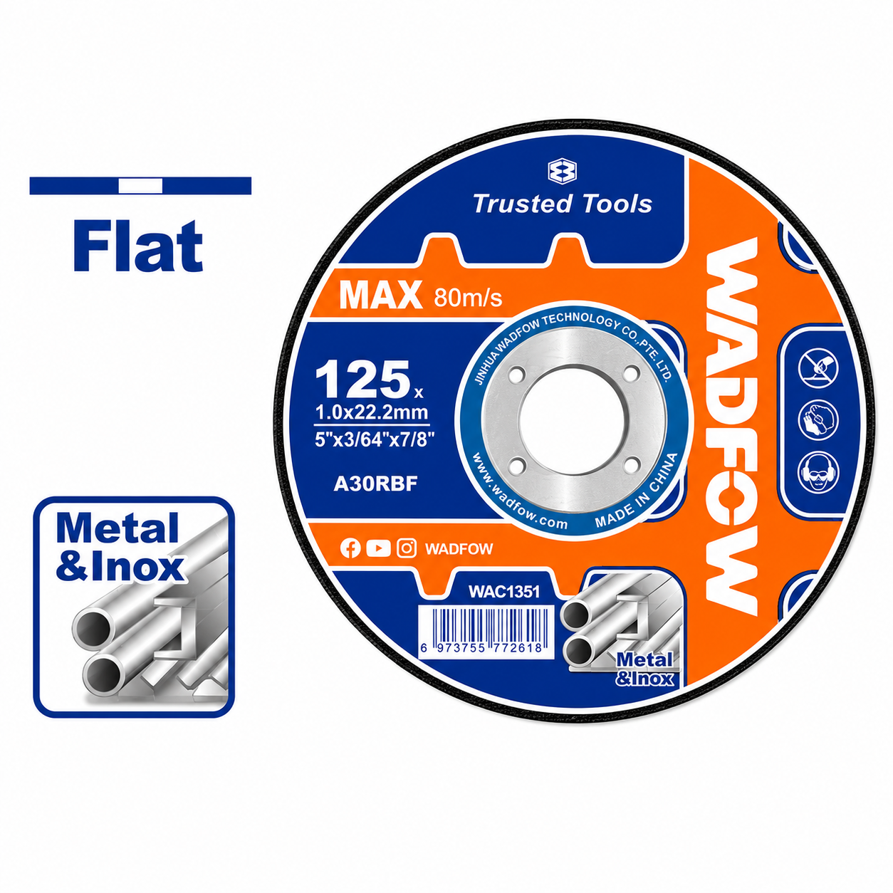 Disque à Tronçonner INOX 125×1 mm WADFOW WAC1351 — Meuleuse 125 mm, Coupe Inox & Acier | SQES Tunisie
