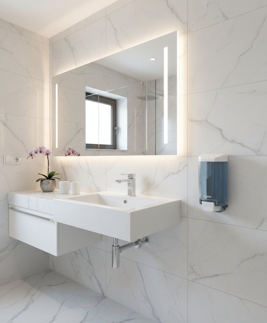 Distributeur LOSDI dans salle de bain moderne