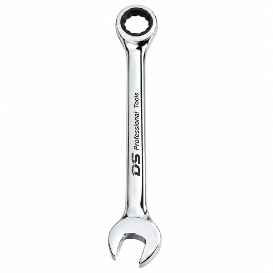 Clé mixte à cliquet DS Tools disponible en 10, 13, 17 et 19 mm pour serrage et travaux mécaniques.