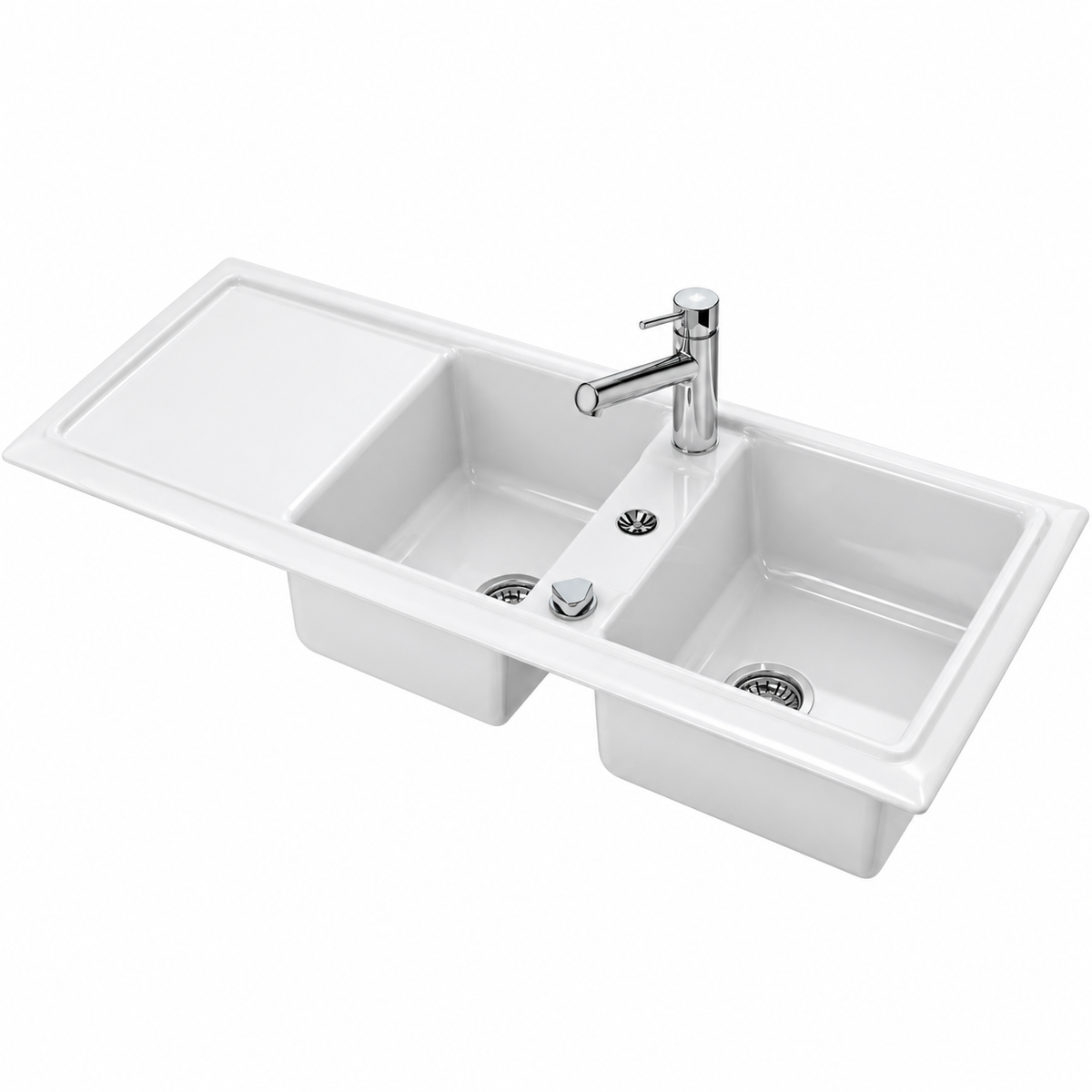 Évier de cuisine DURAVIT Cassia 80 blanc en céramique 116 × 51 cm encastrable.
