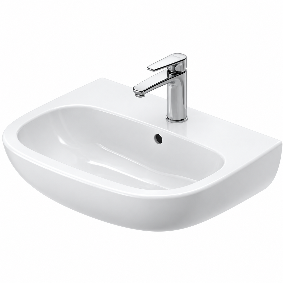 Lavabo mural DURAVIT D-Code blanc brillant 60 × 46 cm avec trop-plein et trou central de robinetterie
