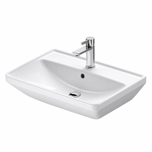 Lavabo suspendu DURAVIT D-Neo blanc brillant 55 × 44 cm avec trop-plein et trou central pour mitigeur

