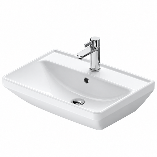 Lavabo suspendu DURAVIT D-Neo blanc brillant 60 × 44 cm, avec trop-plein et trou central pour mitigeur
