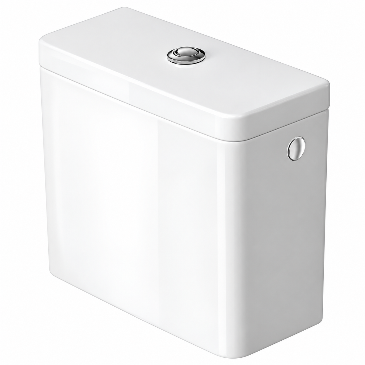 Réservoir WC équipé DURAVIT D-Neo blanc brillant à double chasse 6/3 L et bouton chromé.
