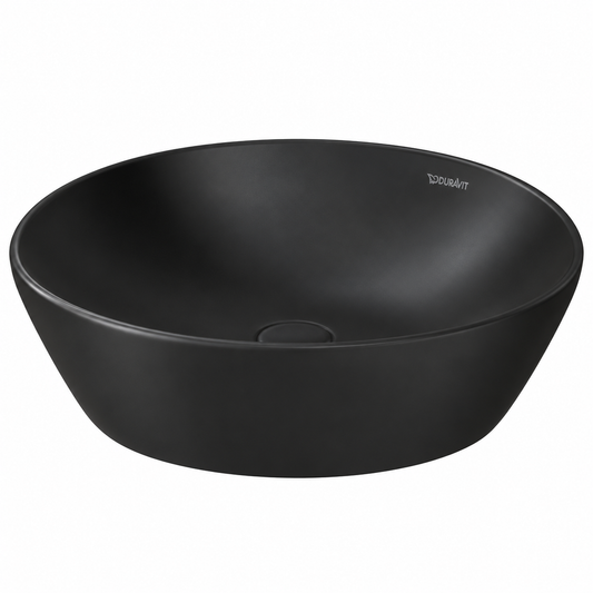Vasque ronde à poser DURAVIT D-Neo anthracite mat diamètre 40 cm sans trop-plein.
