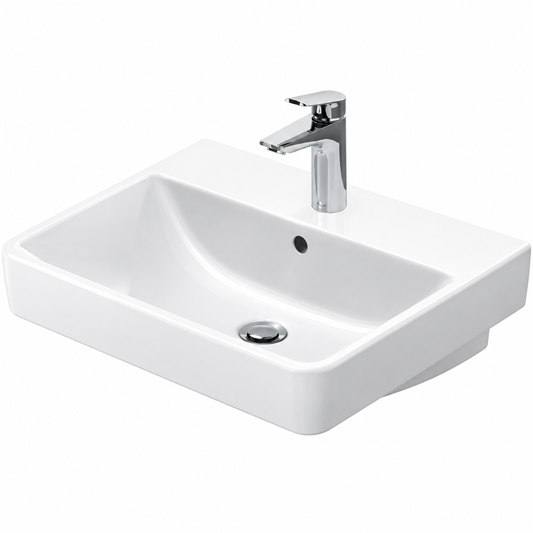 Lavabo suspendu DURAVIT No. 1 blanc brillant 55 × 46 cm, avec trou central de robinetterie
