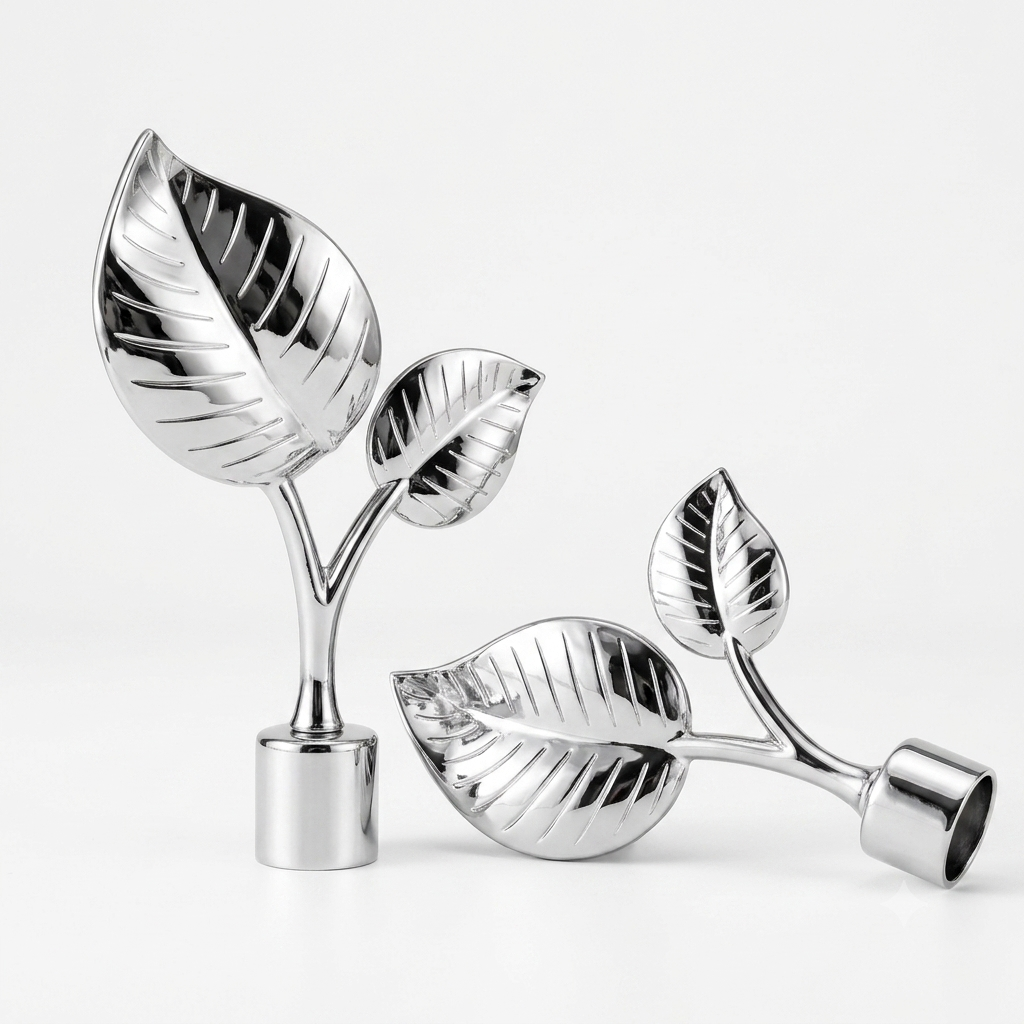embout design feuilles IRIS DN25 argenté brillant, lot 2 pcs, finition chrome premium, tringle à rideaux – SQES Ariana Menzah 8 Tunisie