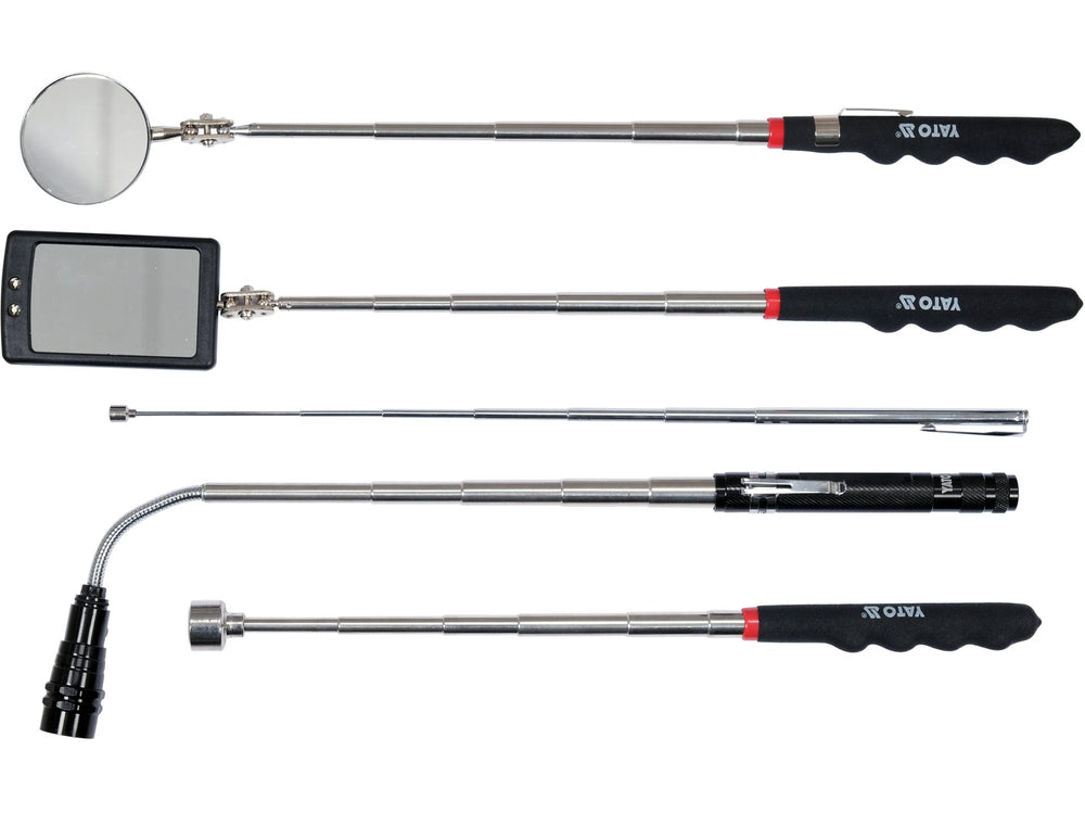 Jeu 5 Outils Télescopiques Magnétiques YATO YT-06622 — Miroirs LED & Pinces