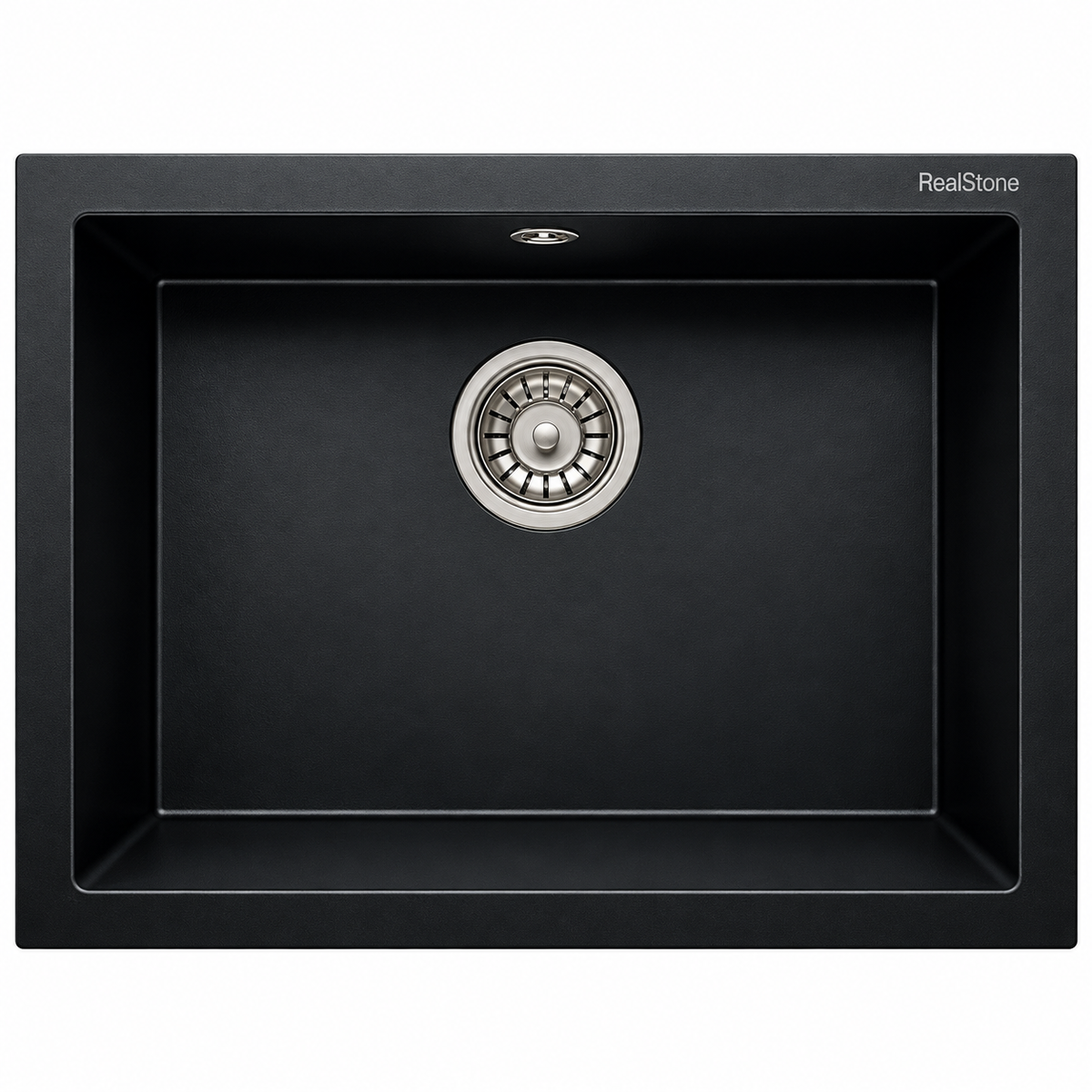 Évier granit RealStone GORDION 60 K012 Noir, 1 cuve, dimensions 600×475 mm, pour meuble de cuisine de 600 mm.