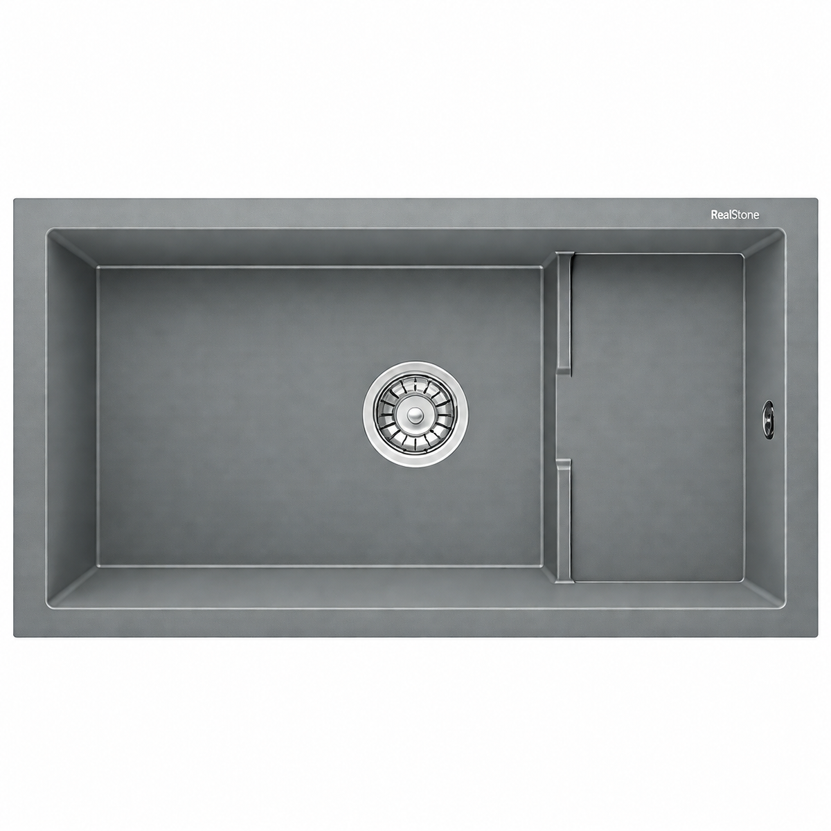 Évier granit RealStone PATARA P017 Gris, réf. P1766010415, deux cuves asymétriques, 770 × 460 mm, pour meuble de 800 mm minimum | SQES Tunisie
