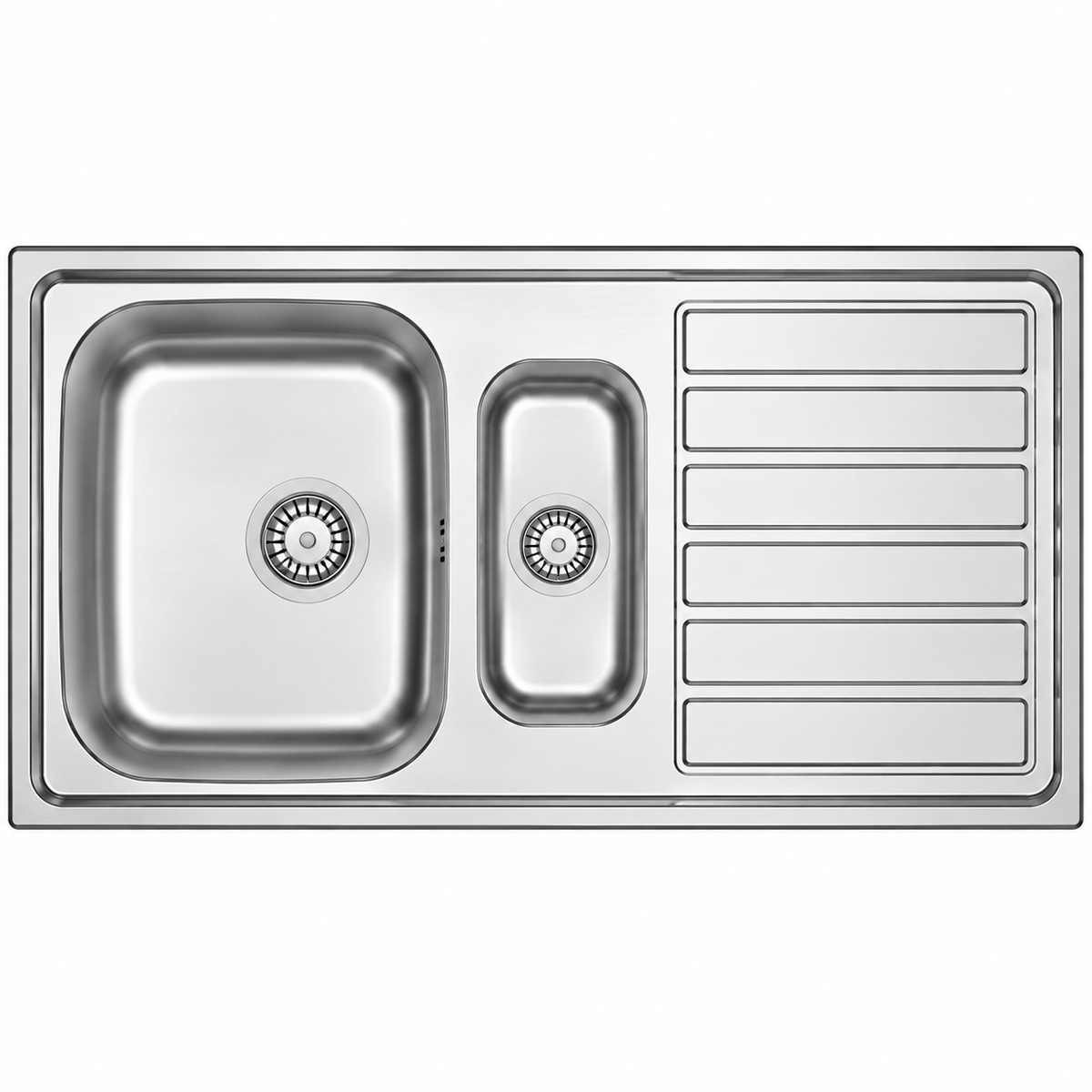 Évier inox BANKA Morfus Deep E18002 1005×505 mm, double cuve avec égouttoir, profondeur 150/107 mm et pose encastrable.