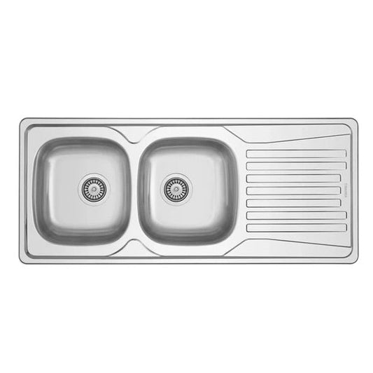 Évier Inox 116x50 cm - 2 Cuves + Égouttoir Encastrable | Banka Sinks