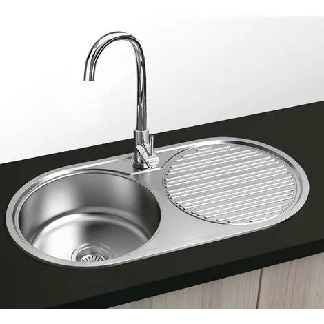 Evier Inox 85x45 cm - 1 Cuve Ronde + Égouttoir Encastrable | Banka Sinks - SQES